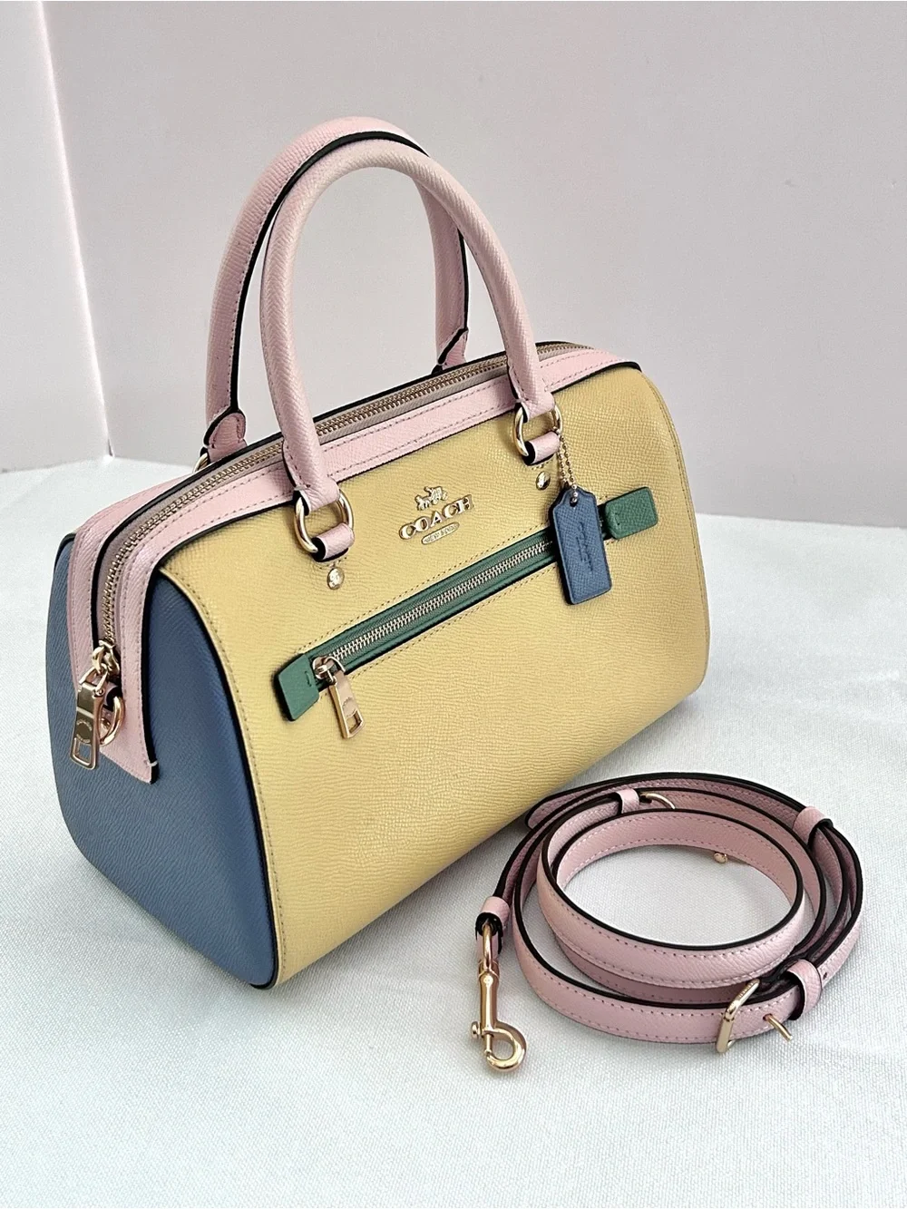 Coach Rowan Colorblock Structured Satchel Crossbody Strap C3428 10.5”x6.25” EUC